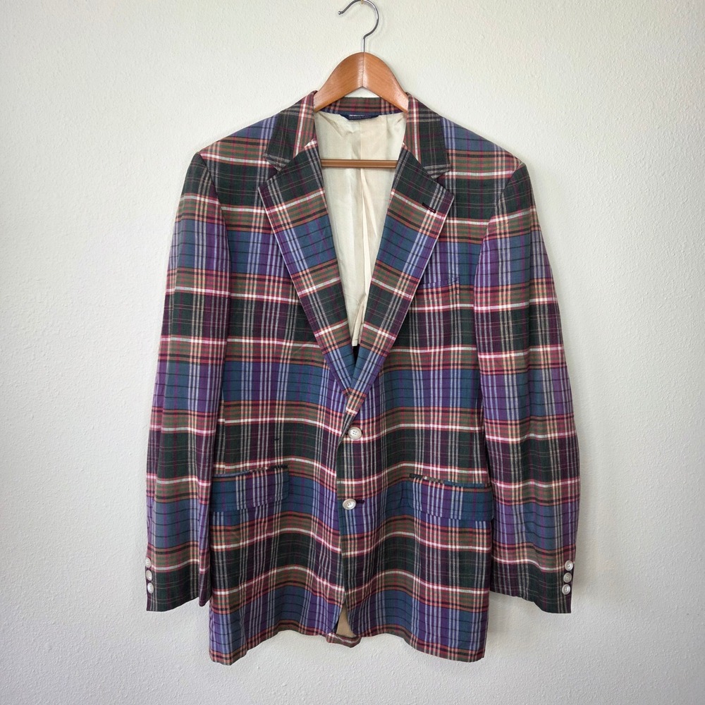 Vintage Cricketeer Madras Plaid Blazer Mens Cotton Sport Coat USA Preppy